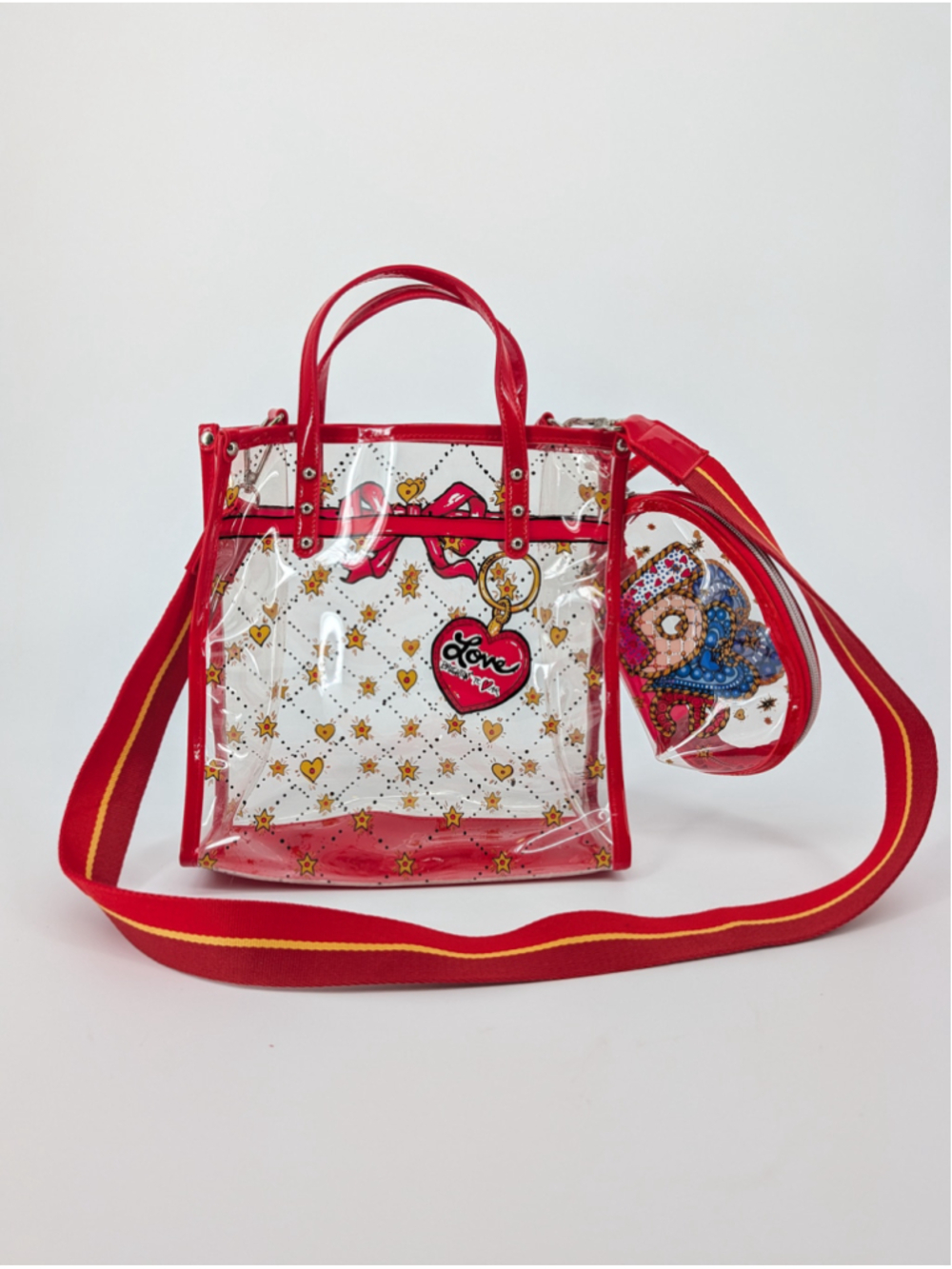 Brighton Celebrate VIP Love Stars Clear Tote Pouch Strap Tom Clancy Red